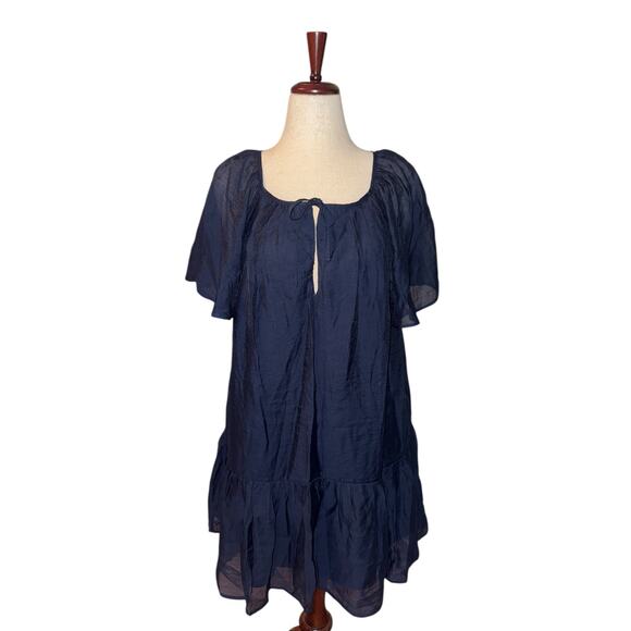 Abercrombie & Fitch navy tiered ruffle sleeve trapeze dress size LP - NWT - Picture 2 of 9